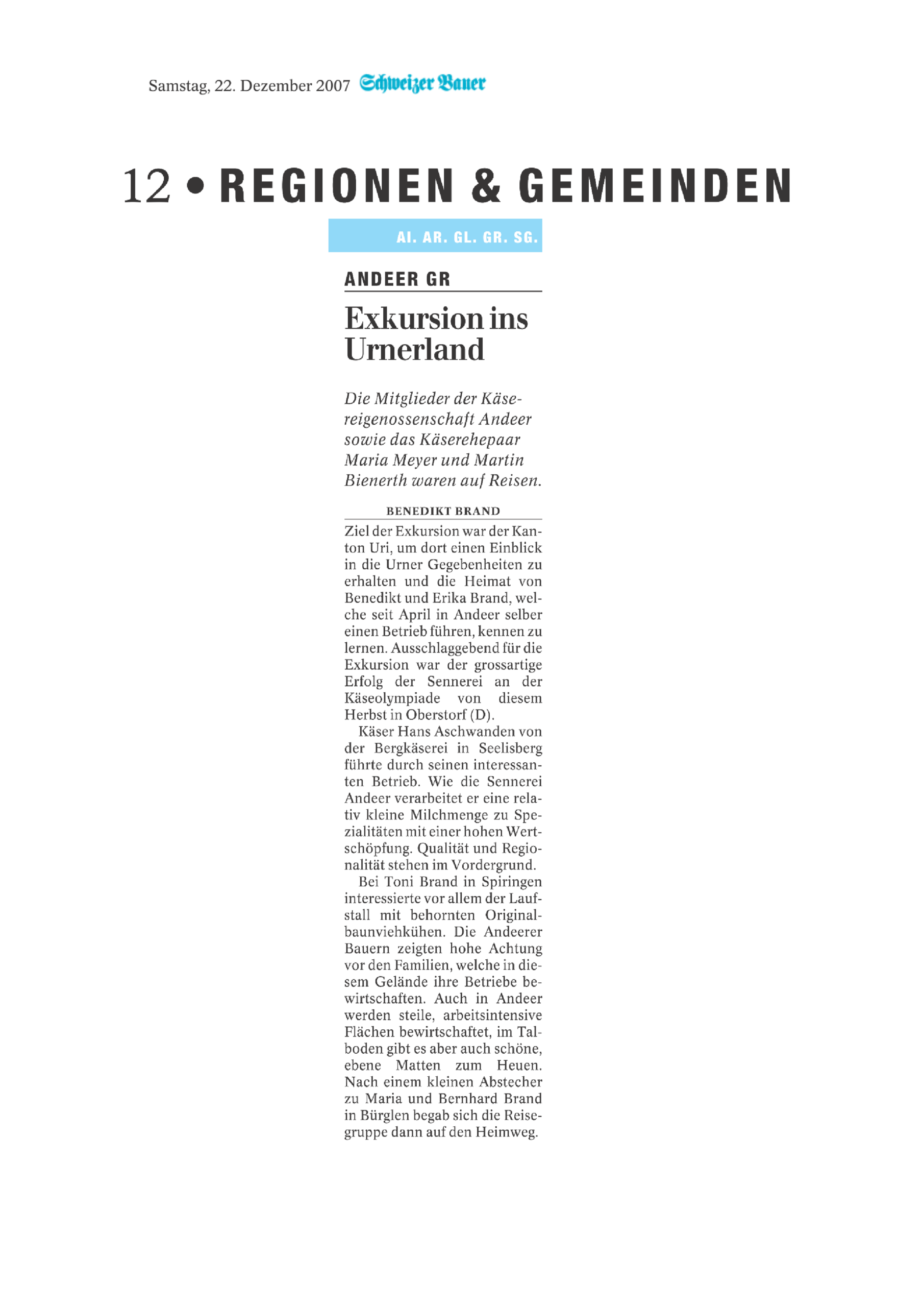 Käsereigenossenschaft Andeer besucht die Bergkäserei in Seelisberg (2007)
