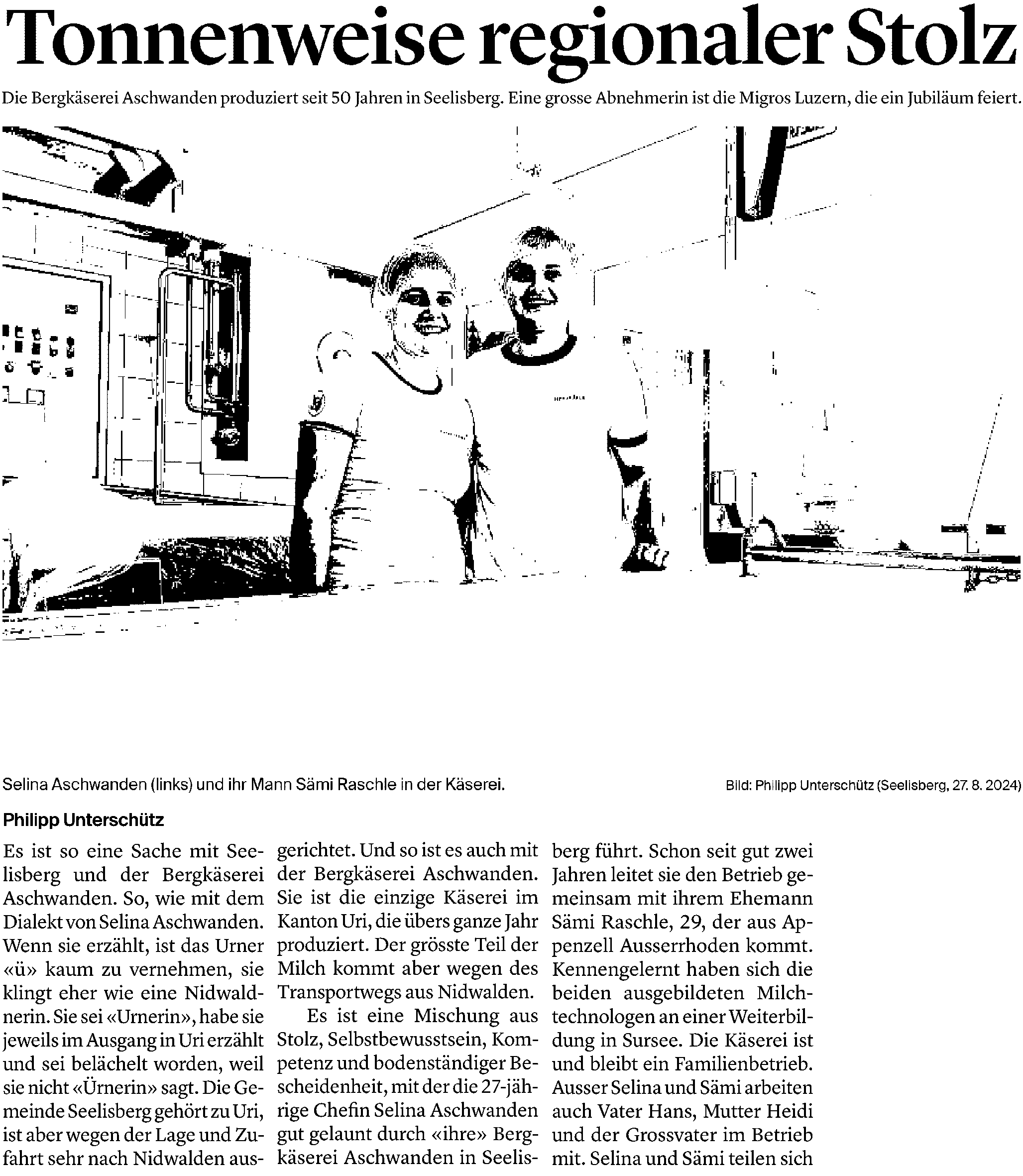 Tonnenweise regionaler Stolz: Bergkäserei Aschwanden feiert Migros-Jubiläum (Nidwaldner Zeitung)